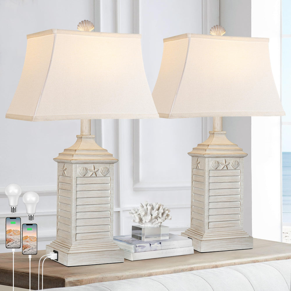 Coastal Table Lamps Set of 2 with USB Charging & 3-Color Temperature