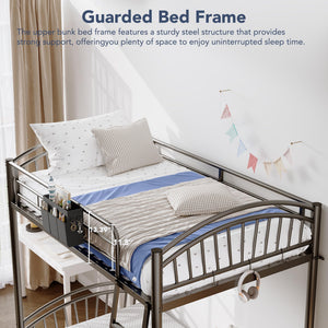 Twin Over Twin Metal Bunk Bed with Storage