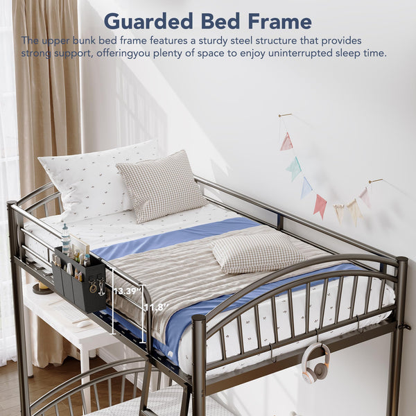 Twin Over Twin Metal Bunk Bed with Storage