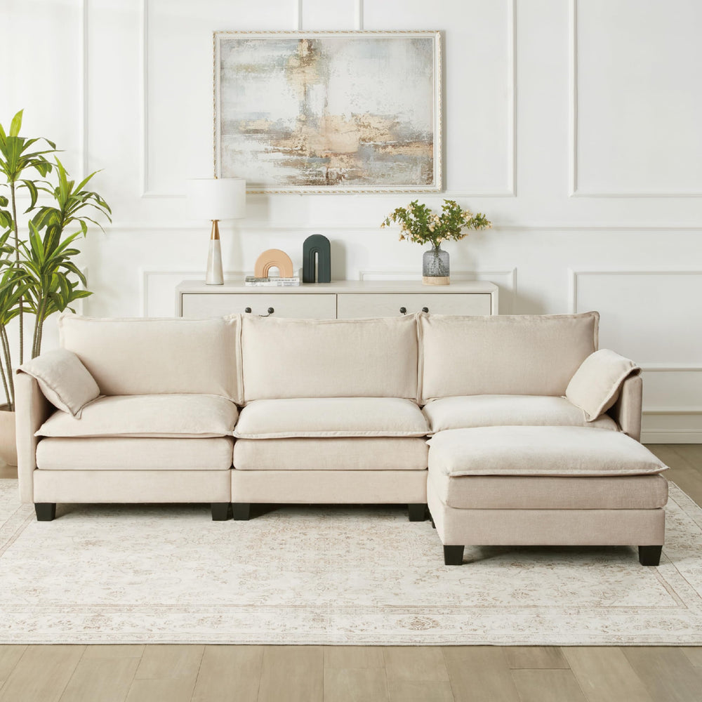 L-Shaped Modular Sectional Sofa with Reversible Ottoman