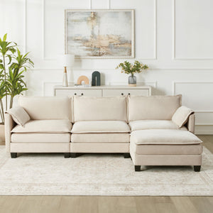 L-Shaped Modular Sectional Sofa with Reversible Ottoman