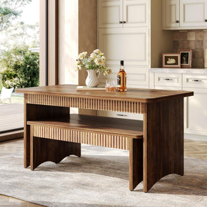 Farmhouse Dining Table Set with 2 Benches – Seats 4 to 6