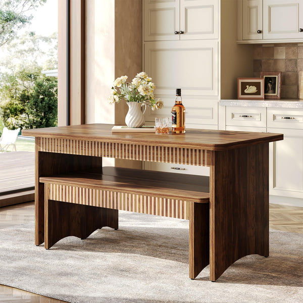Farmhouse Dining Table Set with 2 Benches – Seats 4 to 6