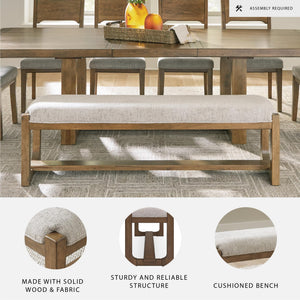 Farmhouse Upholstered Dining Bench with Foam Cushion