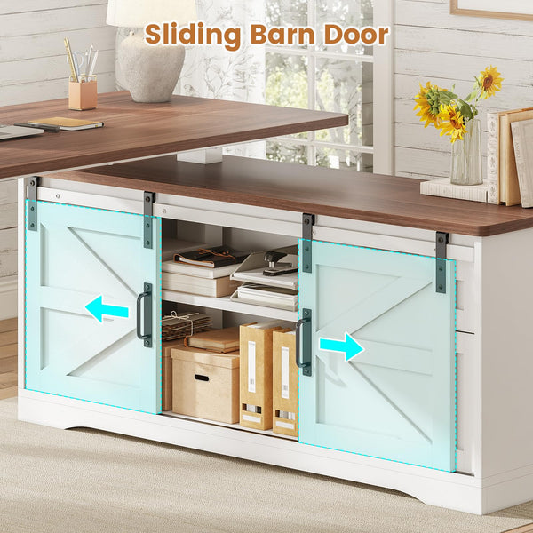 L-Shaped Height Adjustable Standing Desk with Storage & Power Outlets