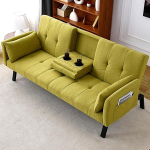Convertible Velvet Futon Sofa Bed with Cup Holder