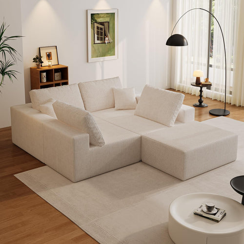 L-Shaped Sectional Sofa with Deep Seat – Corduroy, No Assembly