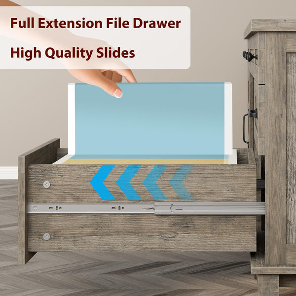 60-Inch Farmhouse Executive Desk with File Drawers & Charging Station