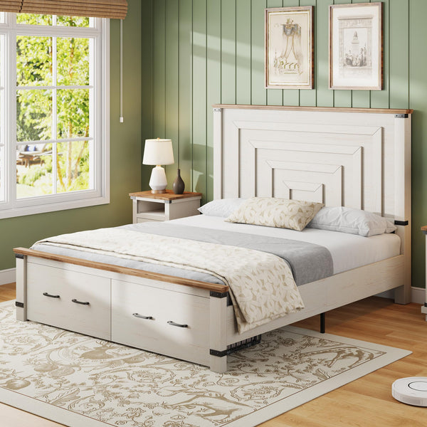 Farmhouse Bedroom Set – 5 Drawer Dresser & Platform Bed Frame