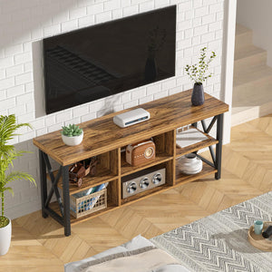 GreenForest TV Stand for TV up to 65 inches, Entertainment Center with 6 Storage Cabinet for Living Room, 55 inch Farmhouse Television Stands Console Table, TV Stands for Living Room, Walnut