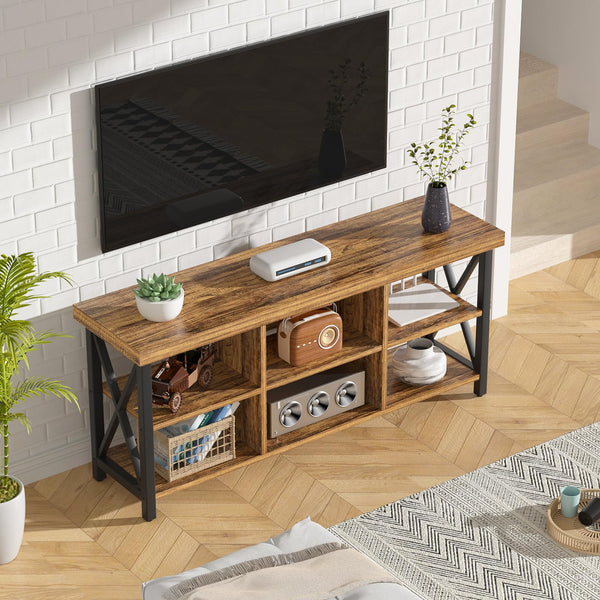 GreenForest TV Stand for TV up to 65 inches, Entertainment Center with 6 Storage Cabinet for Living Room, 55 inch Farmhouse Television Stands Console Table, TV Stands for Living Room, Walnut