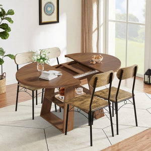Extendable Round Dining Table with Storage Shelf