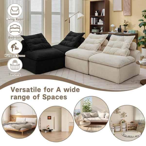 Modular Sectional Sofa with Corduroy Upholstery & Lumbar Pillows
