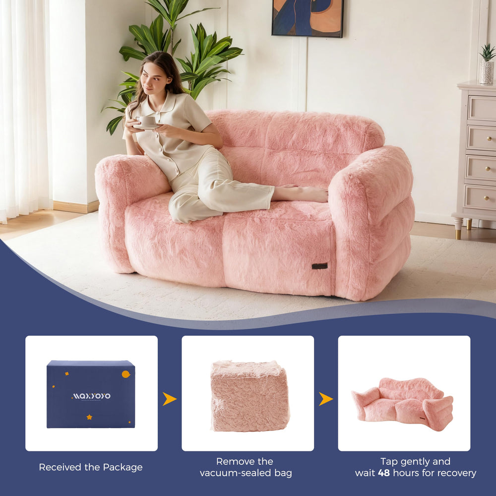 Giant Bean Bag Chair – Fluffy Faux Fur Loveseat Floor Sofa