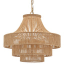 20" Boho Wood Beaded Rattan Chandelier Pendant Light, 6-Light