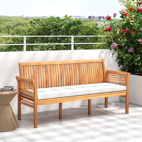3-Person Acacia Wood Outdoor Bench with Cushion