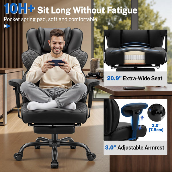 Big and Tall Ergonomic Office Chair 500lbs with Footrest