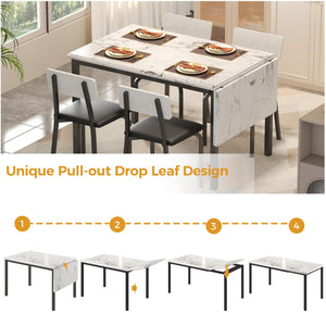 5-Piece Extendable Dining Table Set with 4 Upholstered Chairs