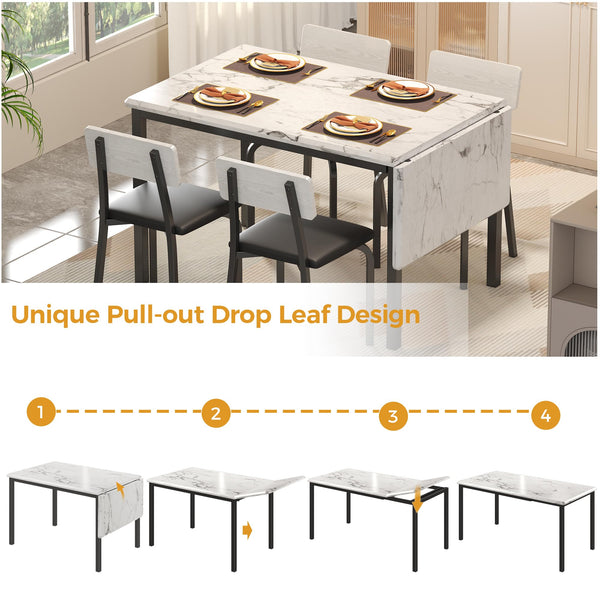 5-Piece Extendable Dining Table Set with 4 Upholstered Chairs