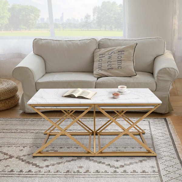 3-Piece Faux Marble Nesting Coffee Table Set with Gold Metal Frame