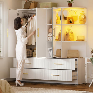 3-Door Armoire Wardrobe with Mirror & LED