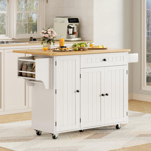Rolling Kitchen Island with Storage & Drop Leaf