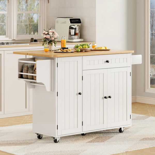 Rolling Kitchen Island with Storage & Drop Leaf
