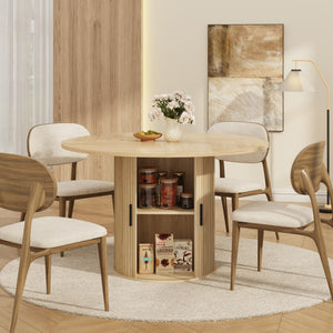 47" Round Dining Table with Storage Shelf & Sliding Door