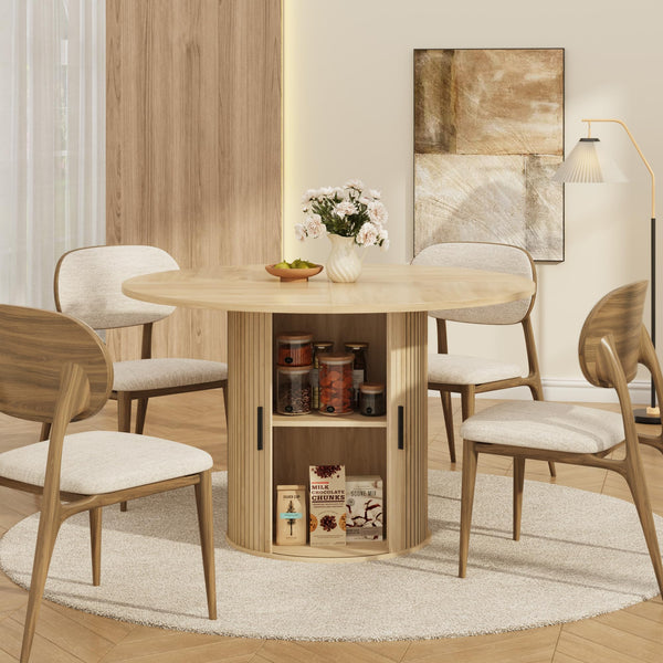47" Round Dining Table with Storage Shelf & Sliding Door