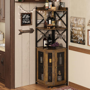 5-Tier Corner Bar Cabinet with LED Lights