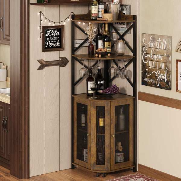 5-Tier Corner Bar Cabinet with LED Lights