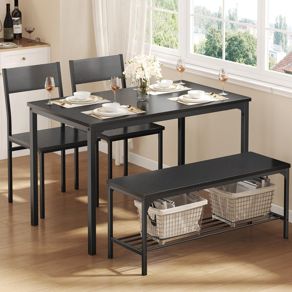 Dining Table Set with Bench – 3 or 4 Piece, Black or Grey