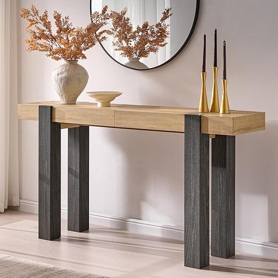 63-Inch Wooden Console Table with 2 Drawers