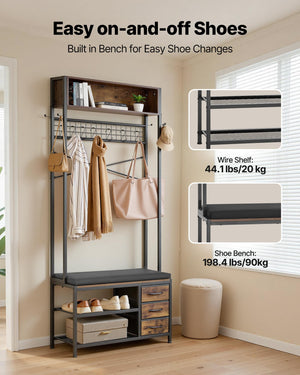 Hall Tree with Bench & Shoe Storage