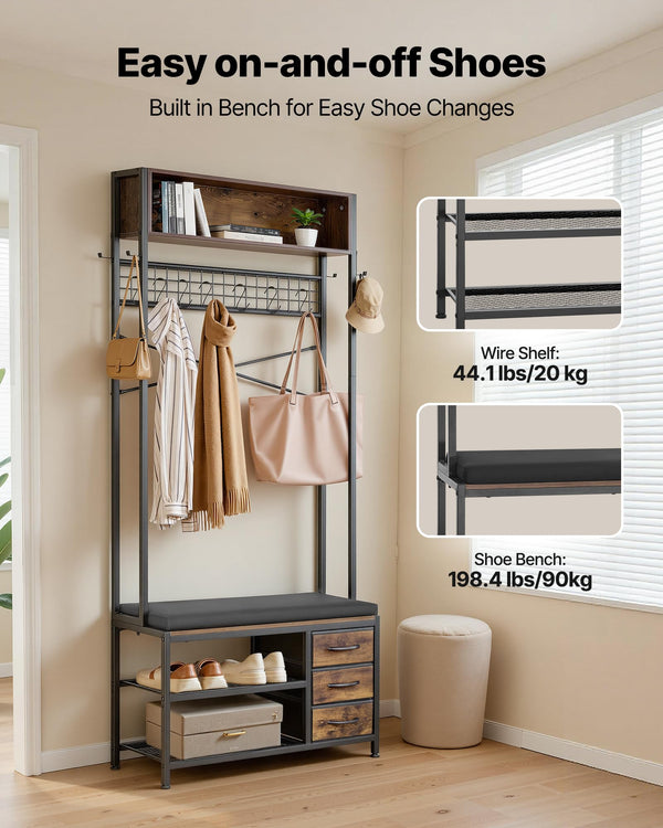 Hall Tree with Bench & Shoe Storage