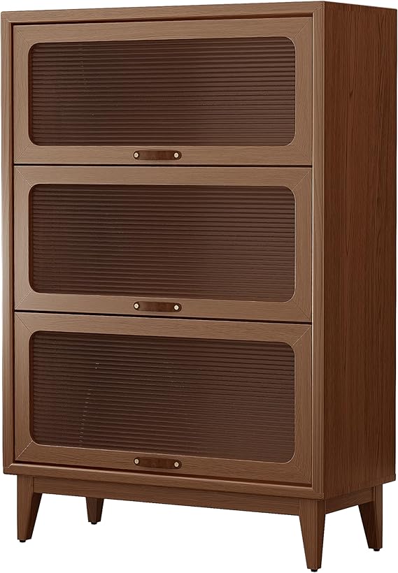 Solid Wood Bookcase with Glass Doors, 3-Shelf