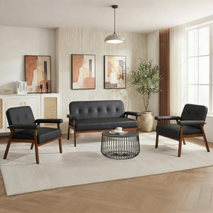 50" Faux Leather Loveseat Sofa with Wood Arms