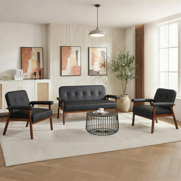 50" Faux Leather Loveseat Sofa with Wood Arms