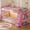Twin Over Twin Low Bunk Bed with Storage & RGB Lights