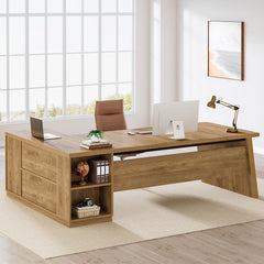 78" L Shaped Desk with Drawers, File Cabinet & Shelves