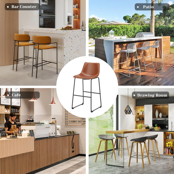 Counter Height Bar Stools Set of 2 – Faux Leather, Metal Frame, 30 Inch Seat Height