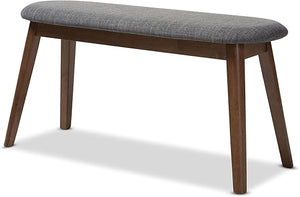 Mid-Century Modern Fabric Upholstered Bench with Walnut Wood Legs