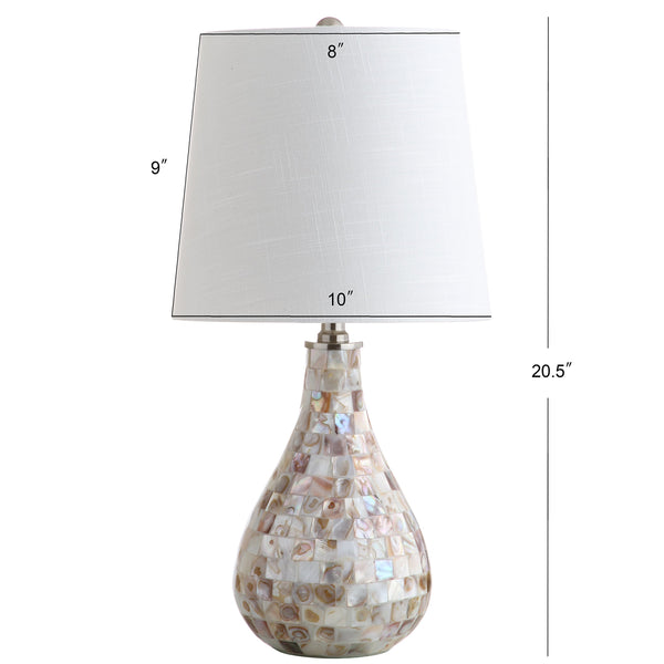 Seashell Coastal Mini LED Table Lamp with White Linen Drum Shade
