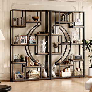 Geometric Bookshelf Set of 2 – 70.8" Tall, 79" Wide, 18 Open Shelves