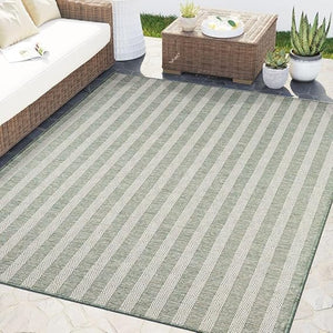 Indoor Outdoor Striped Area Rug – Polypropylene, UV-Resistant, Easy Clean