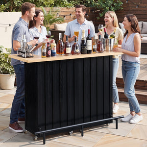 61-Inch Foldable Bar Table with Storage Cabinet & Lockable Wheels