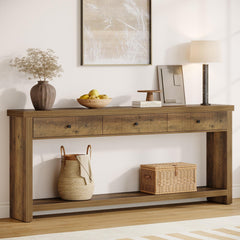 70.9" Extra Long Console Table with 3 Drawers & Open Shelves
