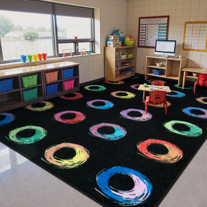 Colorful Circle Classroom Area Rug — Non-Slip Educational Kids Carpet