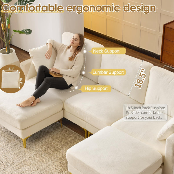 100" U-Shaped Sectional Sofa with Ottoman