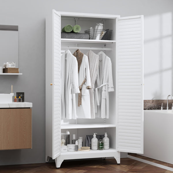 Metal Wardrobe Closet with Doors & Adjustable Shelves